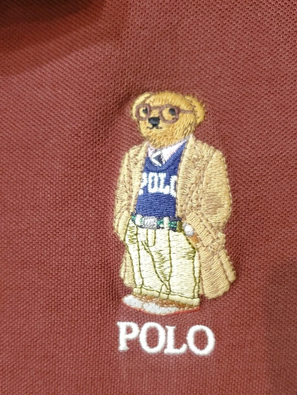 Polo by Ralph Lauren Burgundy Polo Shirt with Bear Patch Size Medium